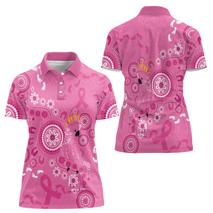 Pink Ribbon Australia Women Polo Shirt Breast Cancer Support Aboriginal Cacatua leadbeateri