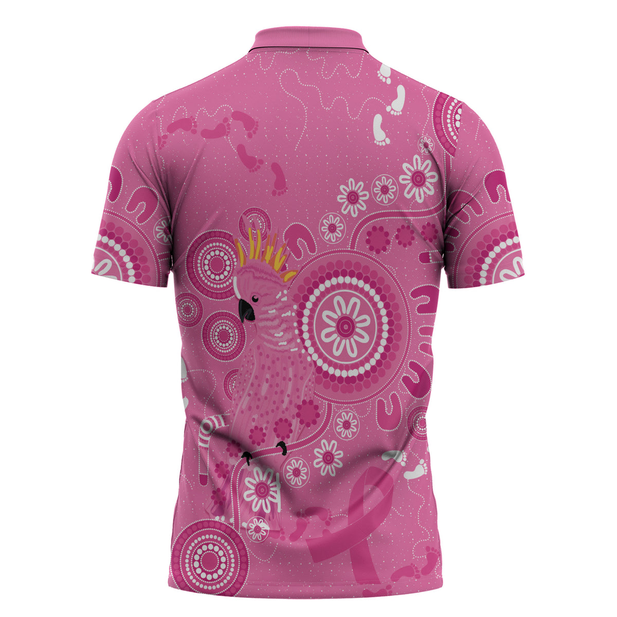 Pink Ribbon Australia Zipper Polo Shirt Breast Cancer Support Aboriginal Cacatua leadbeateri