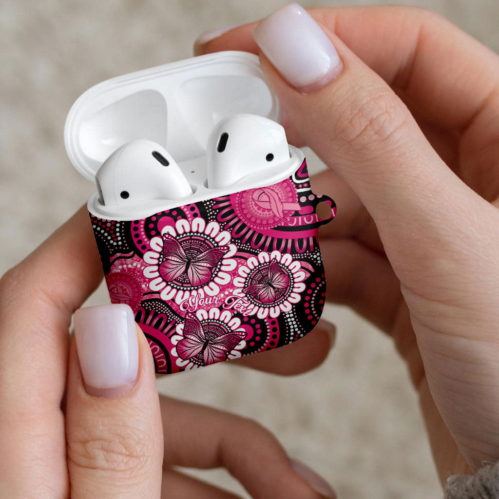 Personalised Australia Indigenous AirPods Case Breast Cancer Ribbon Think Pink - Black Version