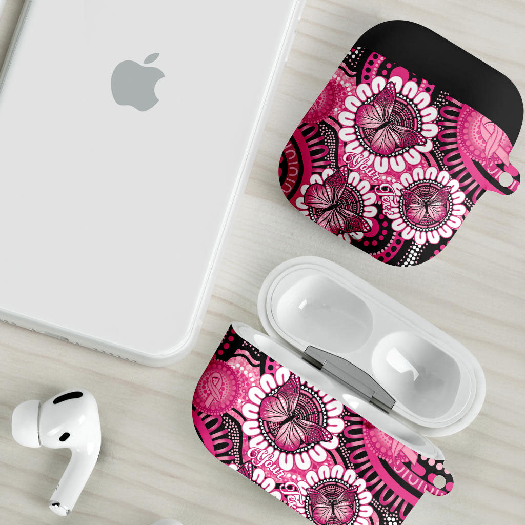Personalised Australia Indigenous AirPods Case Breast Cancer Ribbon Think Pink - Black Version