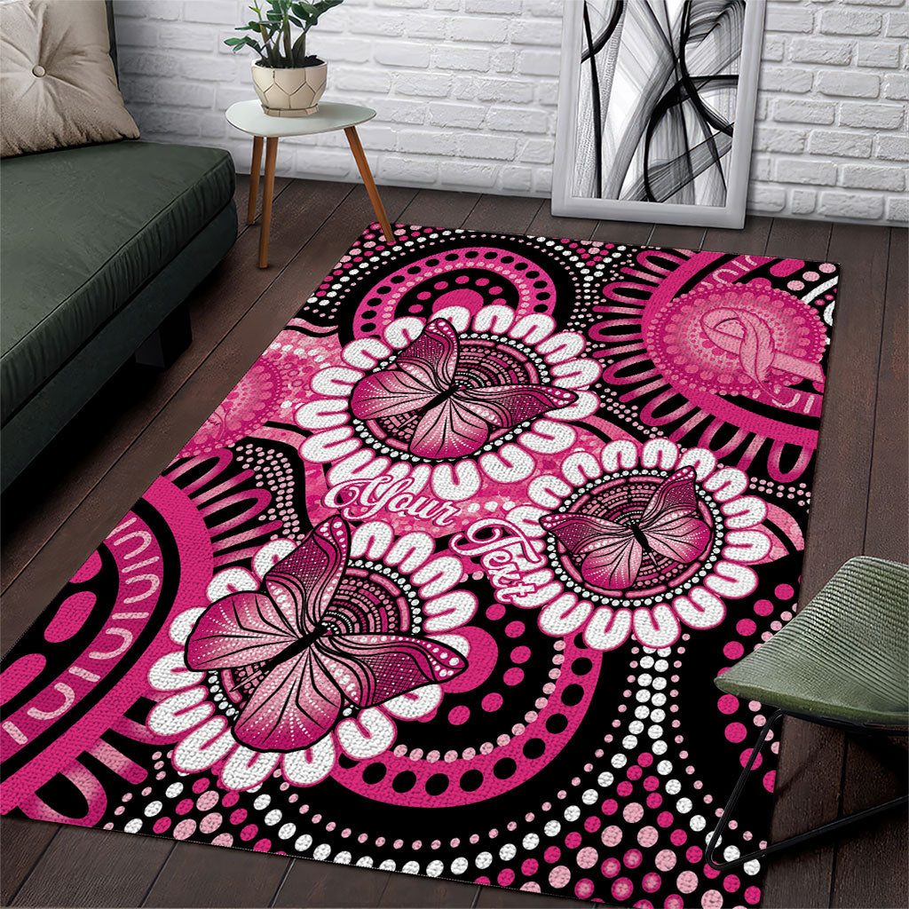 Personalised Australia Indigenous Area Rug Breast Cancer Ribbon Think Pink - Black Version