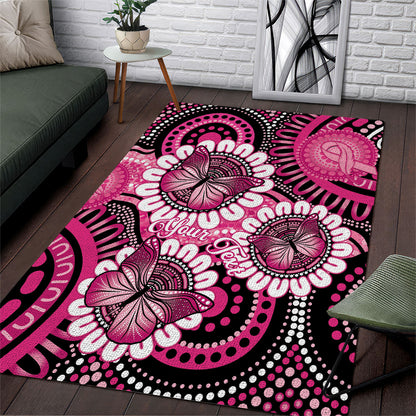 Personalised Australia Indigenous Area Rug Breast Cancer Ribbon Think Pink - Black Version