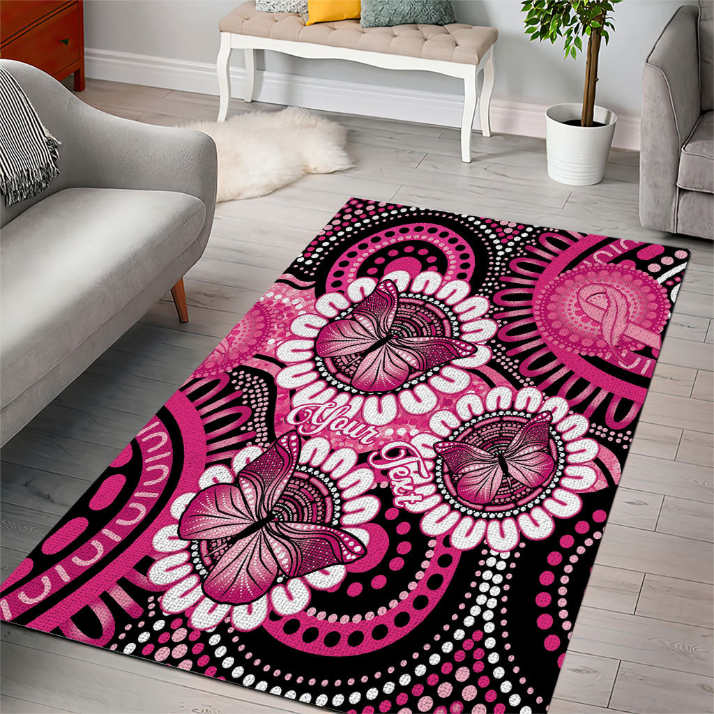 Personalised Australia Indigenous Area Rug Breast Cancer Ribbon Think Pink - Black Version