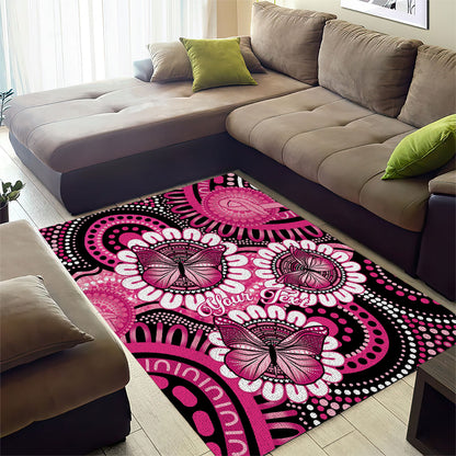 Personalised Australia Indigenous Area Rug Breast Cancer Ribbon Think Pink - Black Version