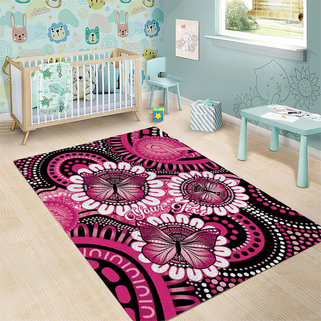 Personalised Australia Indigenous Area Rug Breast Cancer Ribbon Think Pink - Black Version