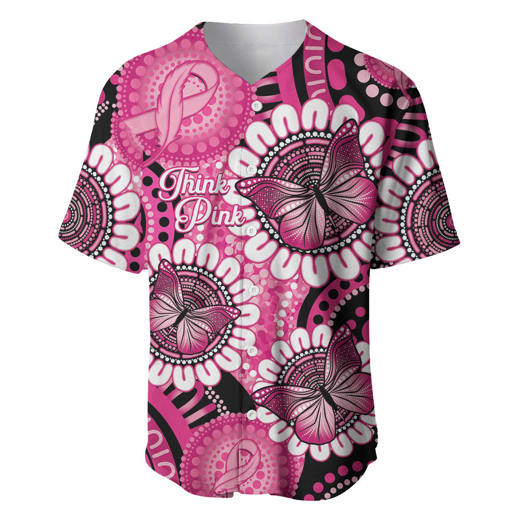 Personalised Australia Indigenous Baseball Jersey Breast Cancer Ribbon Think Pink - Black Version