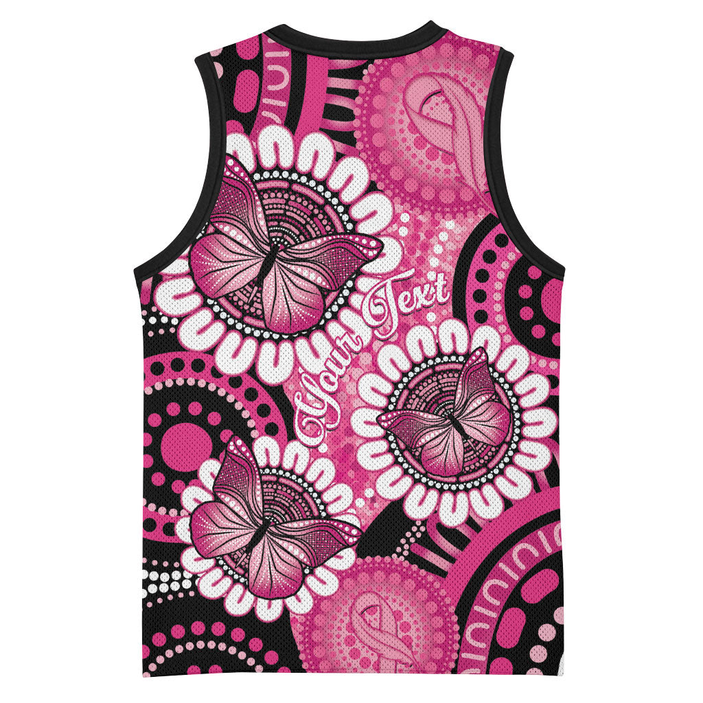 Personalised Australia Indigenous Basketball Jersey Breast Cancer Ribbon Think Pink - Black Version