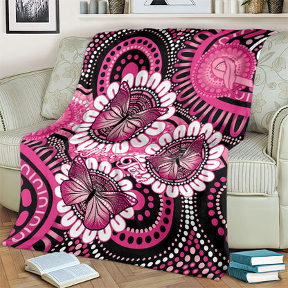 Personalised Australia Indigenous Blanket Breast Cancer Ribbon Think Pink - Black Version