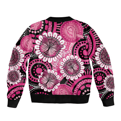 Personalised Australia Indigenous Bomber Jacket Breast Cancer Ribbon Think Pink - Black Version