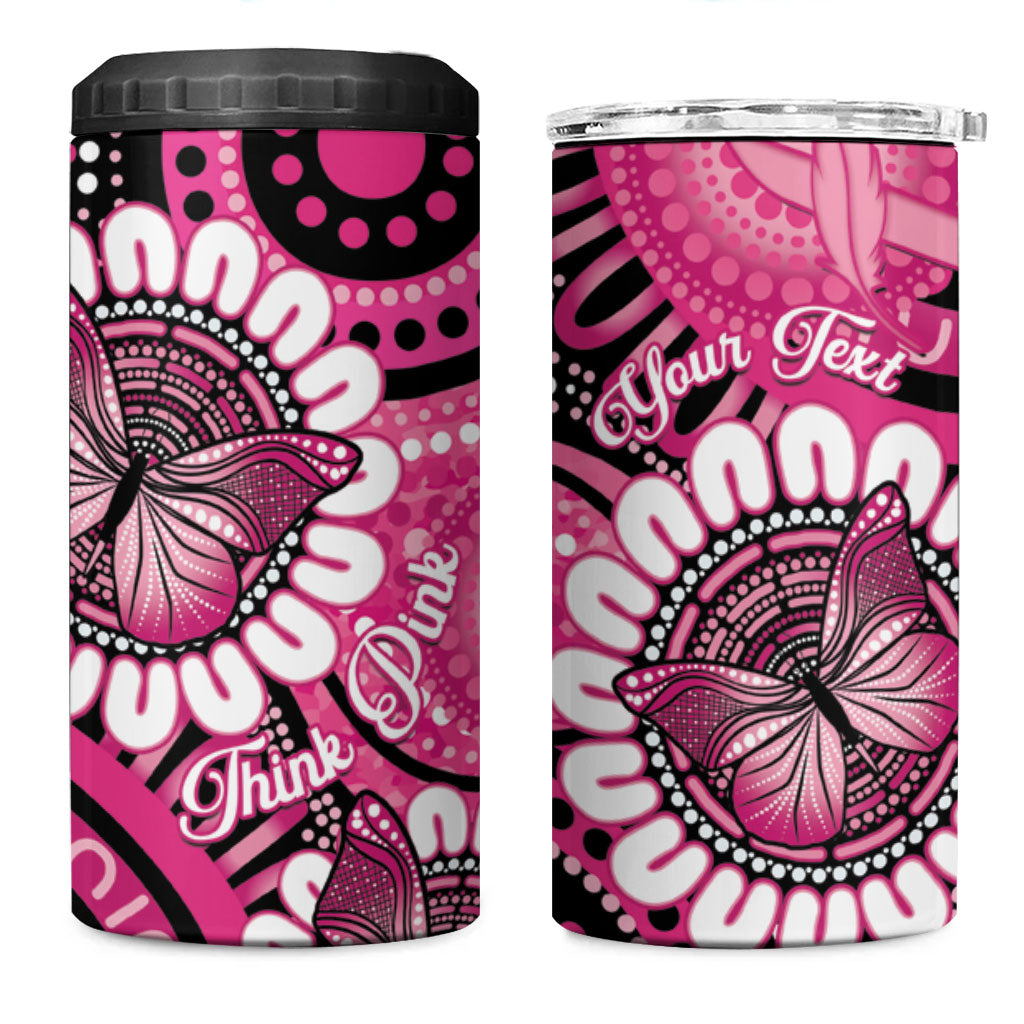 Personalised Australia Indigenous 4 in 1 Can Cooler Tumbler Breast Cancer Ribbon Think Pink - Black Version