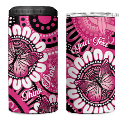 Personalised Australia Indigenous 4 in 1 Can Cooler Tumbler Breast Cancer Ribbon Think Pink - Black Version
