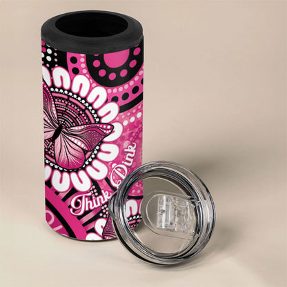 Personalised Australia Indigenous 4 in 1 Can Cooler Tumbler Breast Cancer Ribbon Think Pink - Black Version