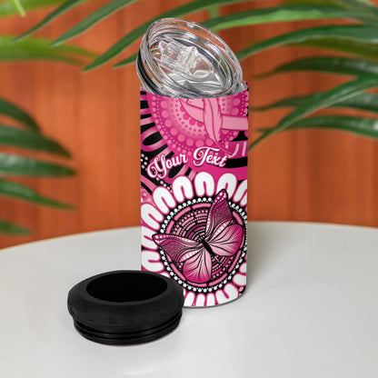 Personalised Australia Indigenous 4 in 1 Can Cooler Tumbler Breast Cancer Ribbon Think Pink - Black Version
