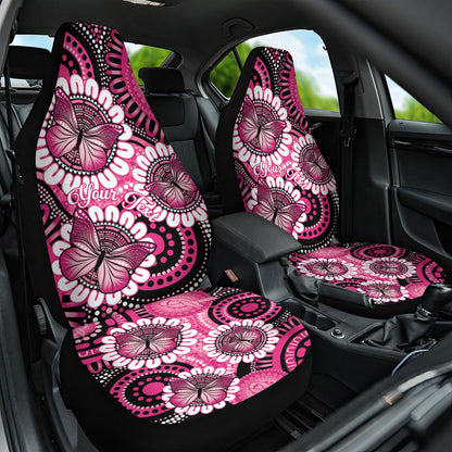 Personalised Australia Indigenous Car Seat Cover Breast Cancer Ribbon Think Pink - Black Version