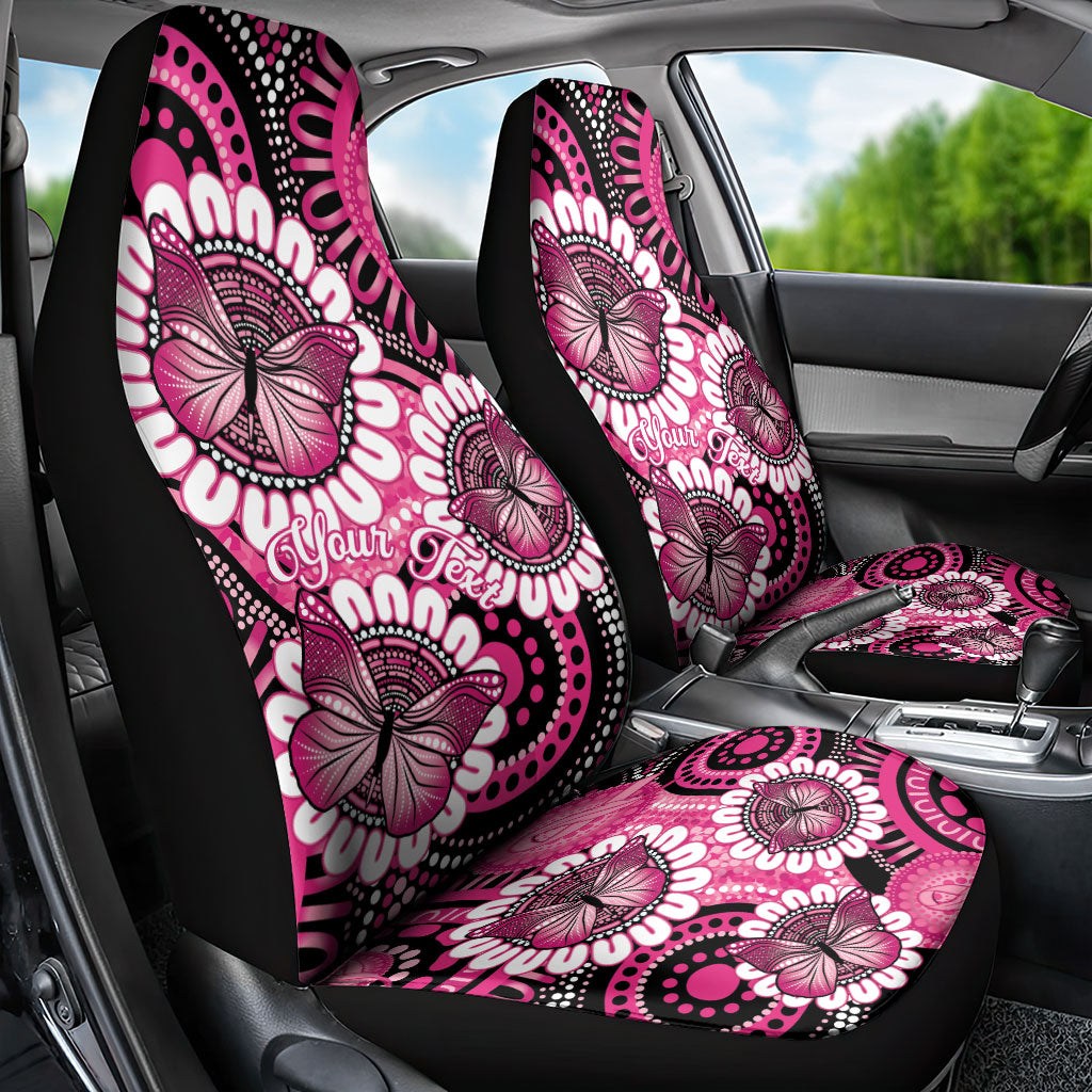 Personalised Australia Indigenous Car Seat Cover Breast Cancer Ribbon Think Pink - Black Version