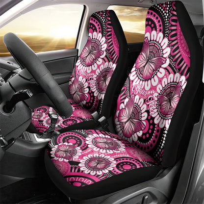 Personalised Australia Indigenous Car Seat Cover Breast Cancer Ribbon Think Pink - Black Version