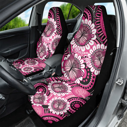 Personalised Australia Indigenous Car Seat Cover Breast Cancer Ribbon Think Pink - Black Version