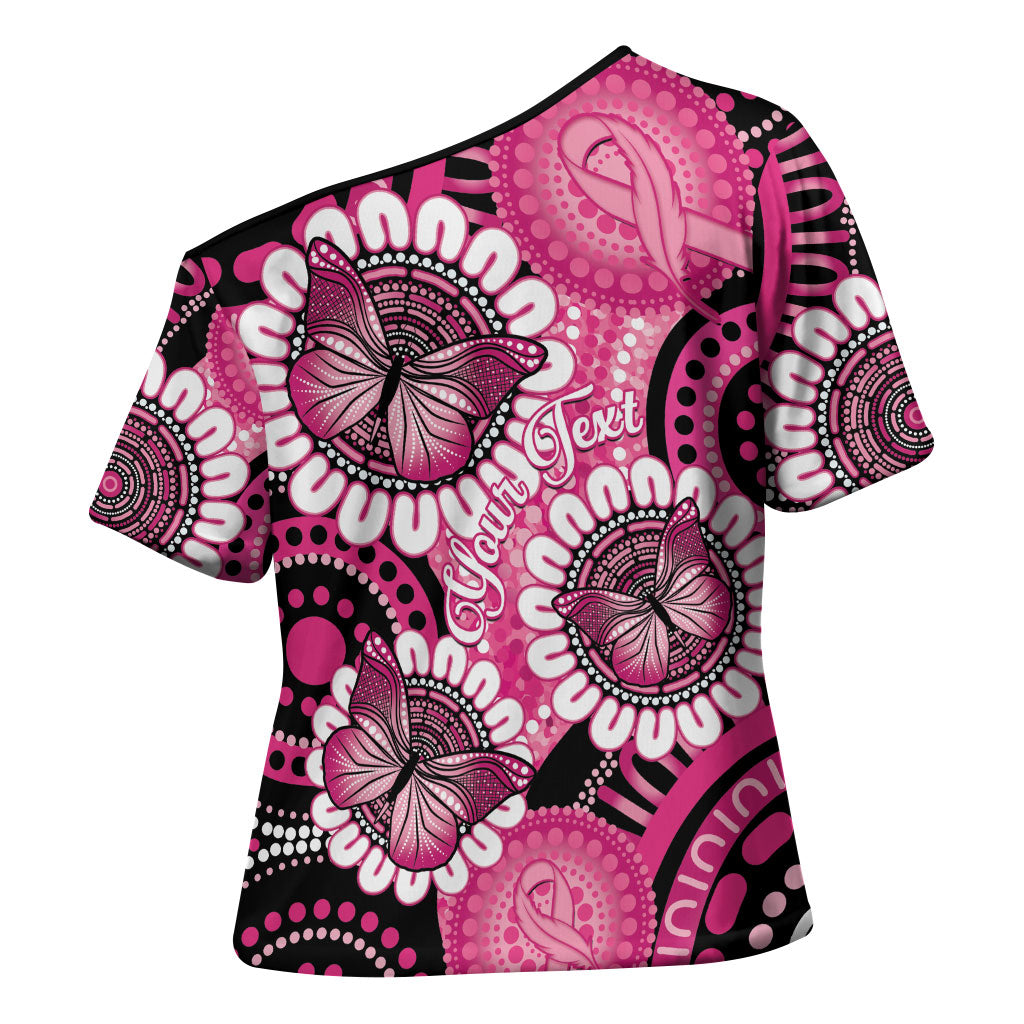 Personalised Australia Indigenous Cross Shoulder Shirt Breast Cancer Ribbon Think Pink - Black Version