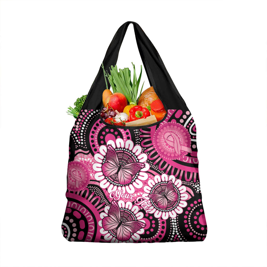 Personalised Australia Indigenous Grocery Bag Breast Cancer Ribbon Think Pink - Black Version