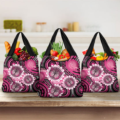Personalised Australia Indigenous Grocery Bag Breast Cancer Ribbon Think Pink - Black Version