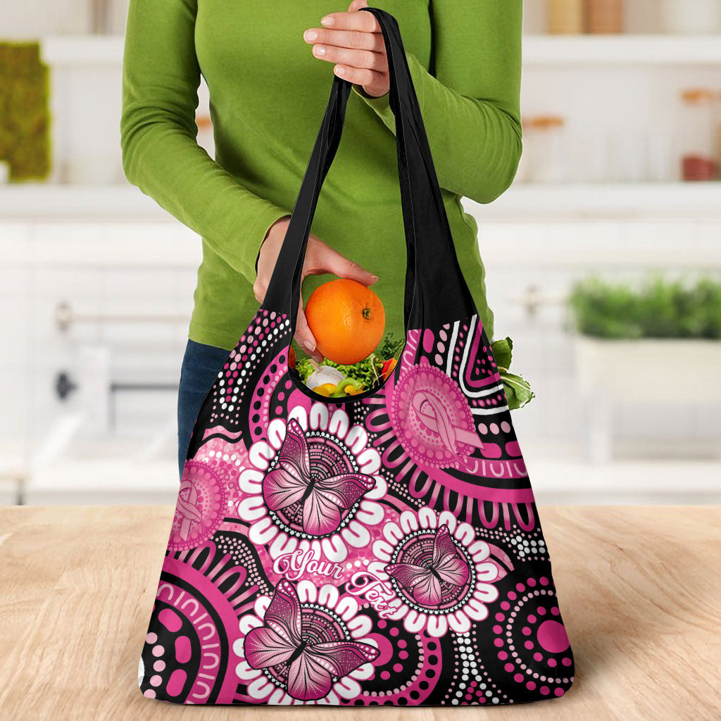 Personalised Australia Indigenous Grocery Bag Breast Cancer Ribbon Think Pink - Black Version