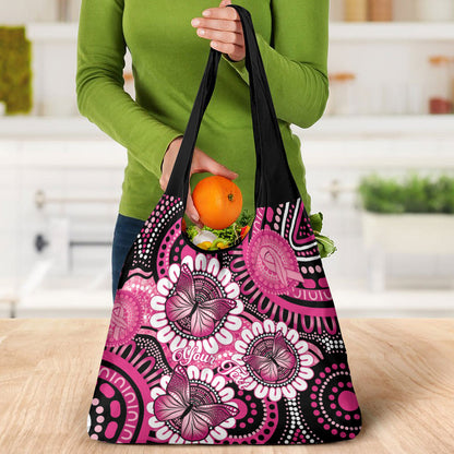 Personalised Australia Indigenous Grocery Bag Breast Cancer Ribbon Think Pink - Black Version