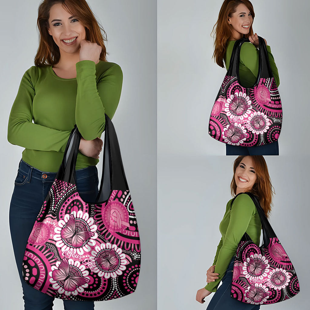 Personalised Australia Indigenous Grocery Bag Breast Cancer Ribbon Think Pink - Black Version