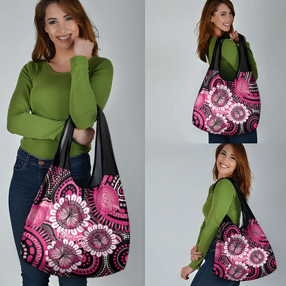 Personalised Australia Indigenous Grocery Bag Breast Cancer Ribbon Think Pink - Black Version