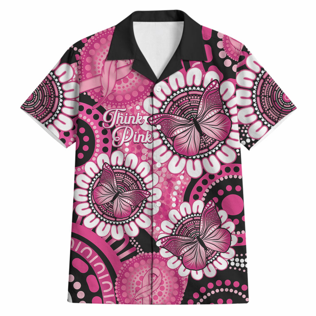 Personalised Australia Indigenous Hawaiian Shirt Breast Cancer Ribbon Think Pink - Black Version