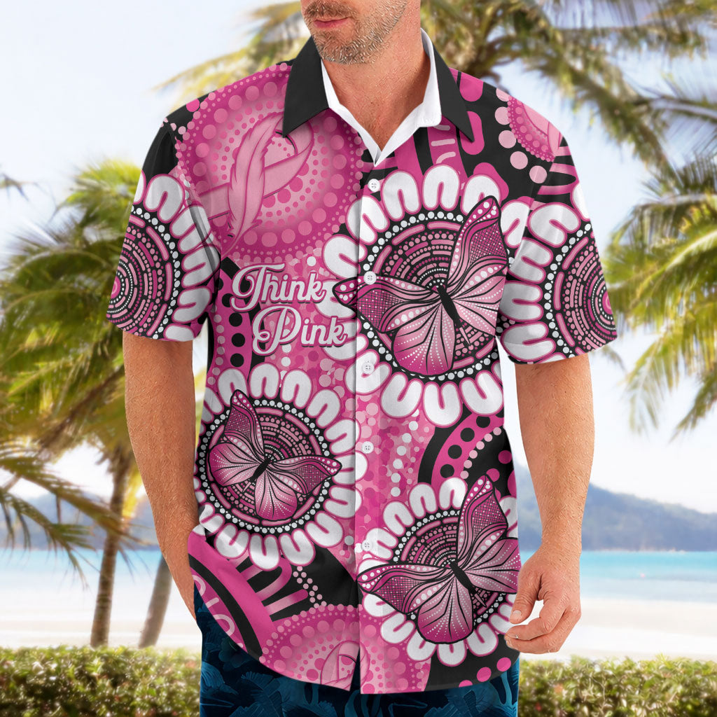 Personalised Australia Indigenous Hawaiian Shirt Breast Cancer Ribbon Think Pink - Black Version