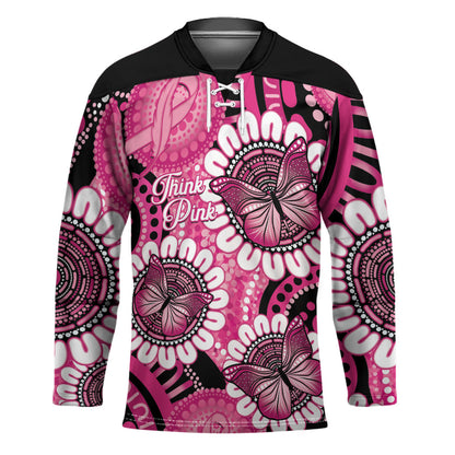 Personalised Australia Indigenous Hockey Jersey Breast Cancer Ribbon Think Pink - Black Version