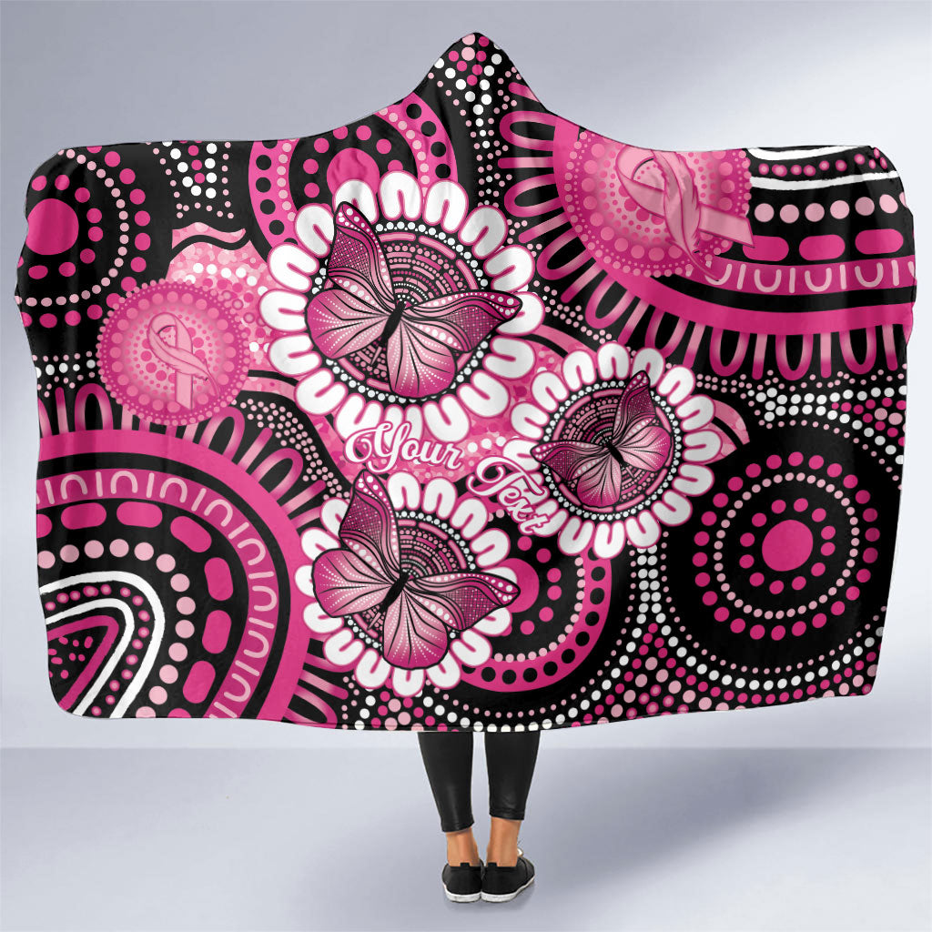 Personalised Australia Indigenous Hooded Blanket Breast Cancer Ribbon Think Pink - Black Version