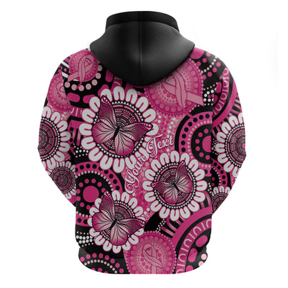Personalised Australia Indigenous Hoodie Breast Cancer Ribbon Think Pink - Black Version