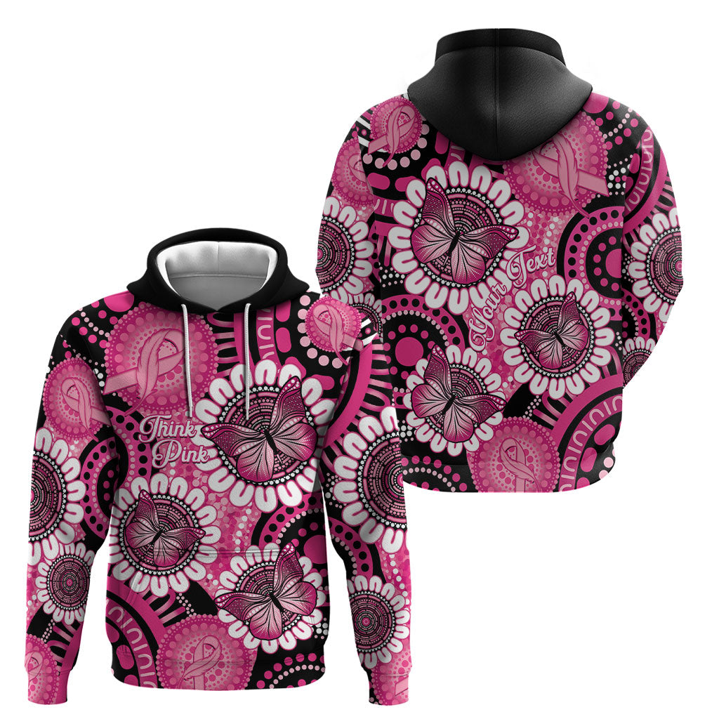 Personalised Australia Indigenous Hoodie Breast Cancer Ribbon Think Pink - Black Version