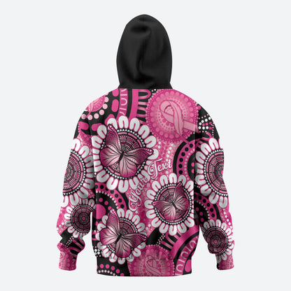 Personalised Australia Indigenous Hoodie Breast Cancer Ribbon Think Pink - Black Version