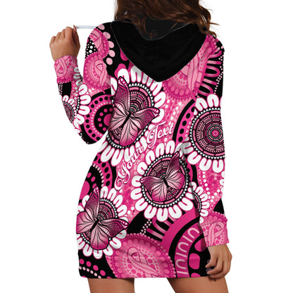Personalised Australia Indigenous Hoodie Dress Breast Cancer Ribbon Think Pink - Black Version