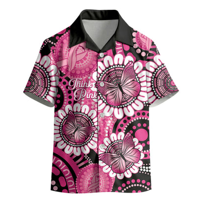 Personalised Australia Indigenous Kid Hawaiian Shirt Breast Cancer Ribbon Think Pink - Black Version
