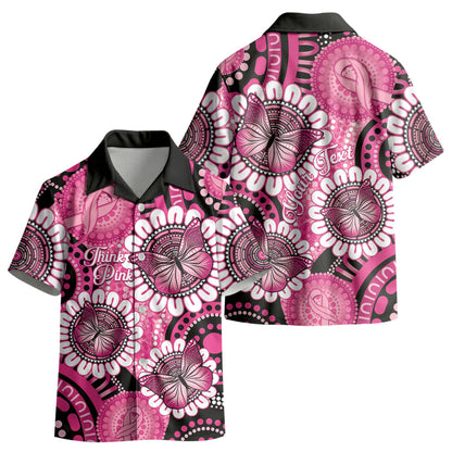 Personalised Australia Indigenous Kid Hawaiian Shirt Breast Cancer Ribbon Think Pink - Black Version