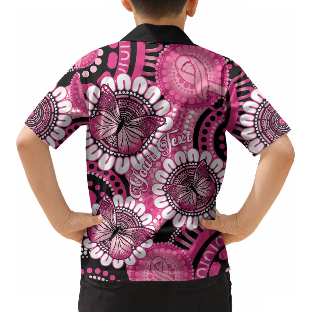 Personalised Australia Indigenous Kid Hawaiian Shirt Breast Cancer Ribbon Think Pink - Black Version