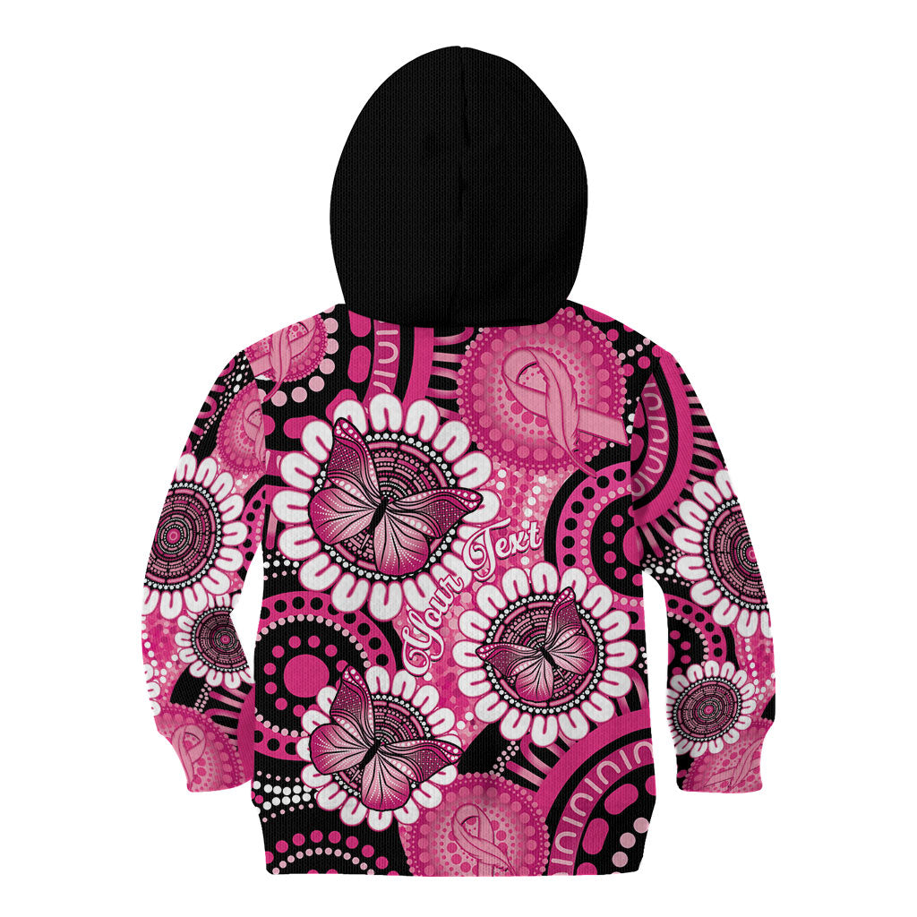 Personalised Australia Indigenous Kid Hoodie Breast Cancer Ribbon Think Pink - Black Version