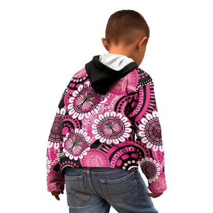 Personalised Australia Indigenous Kid Hoodie Breast Cancer Ribbon Think Pink - Black Version