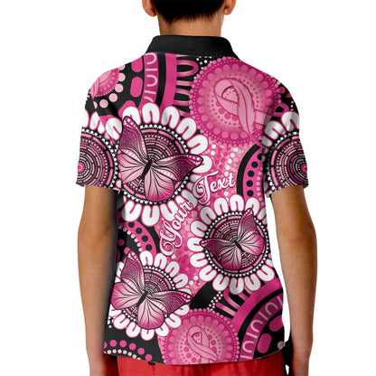 Personalised Australia Indigenous Kid Polo Shirt Breast Cancer Ribbon Think Pink - Black Version