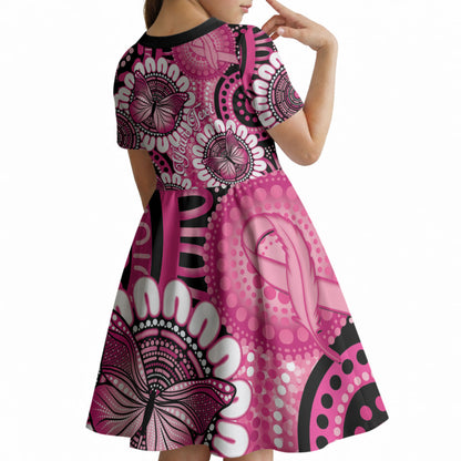 Personalised Australia Indigenous Kid Short Sleeve Dress Breast Cancer Ribbon Think Pink - Black Version
