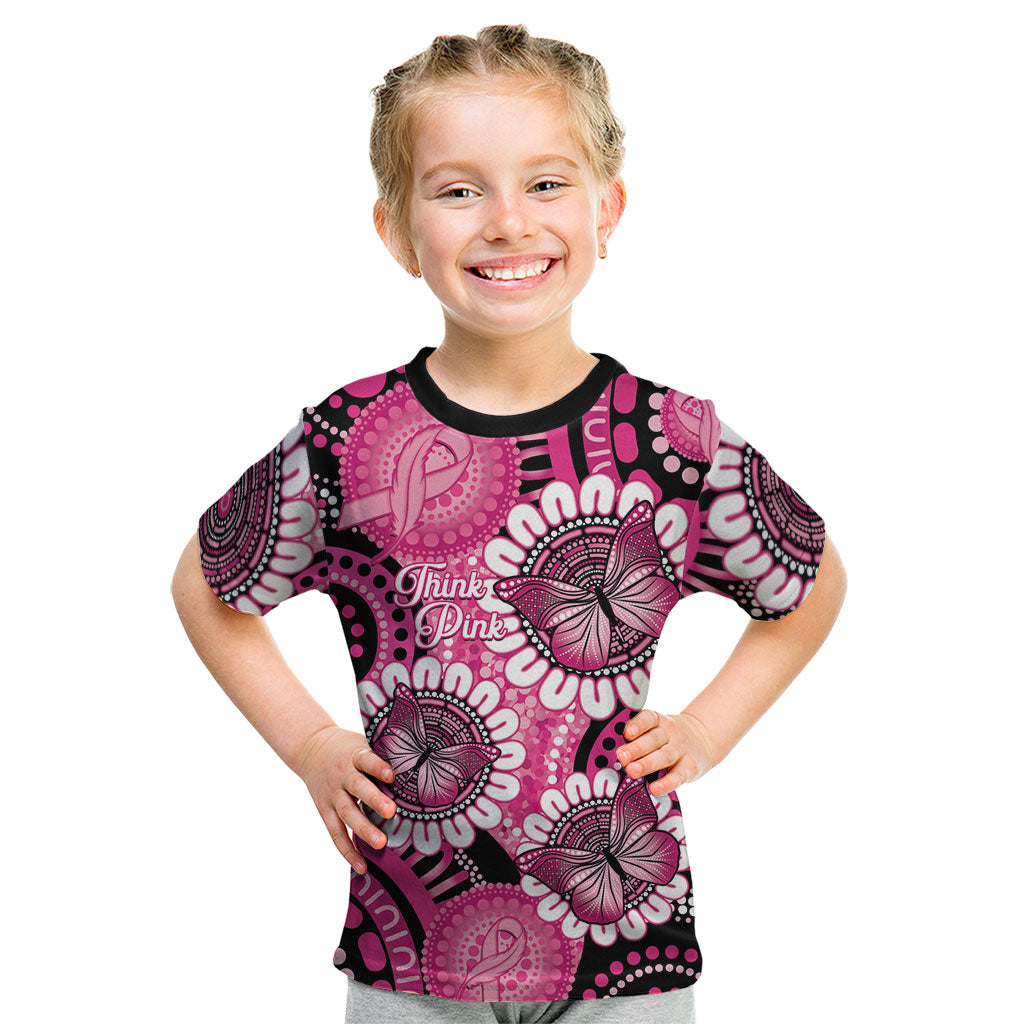 Personalised Australia Indigenous Kid T Shirt Breast Cancer Ribbon Think Pink - Black Version
