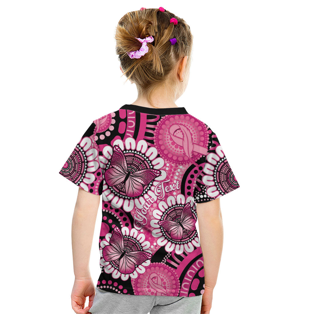 Personalised Australia Indigenous Kid T Shirt Breast Cancer Ribbon Think Pink - Black Version
