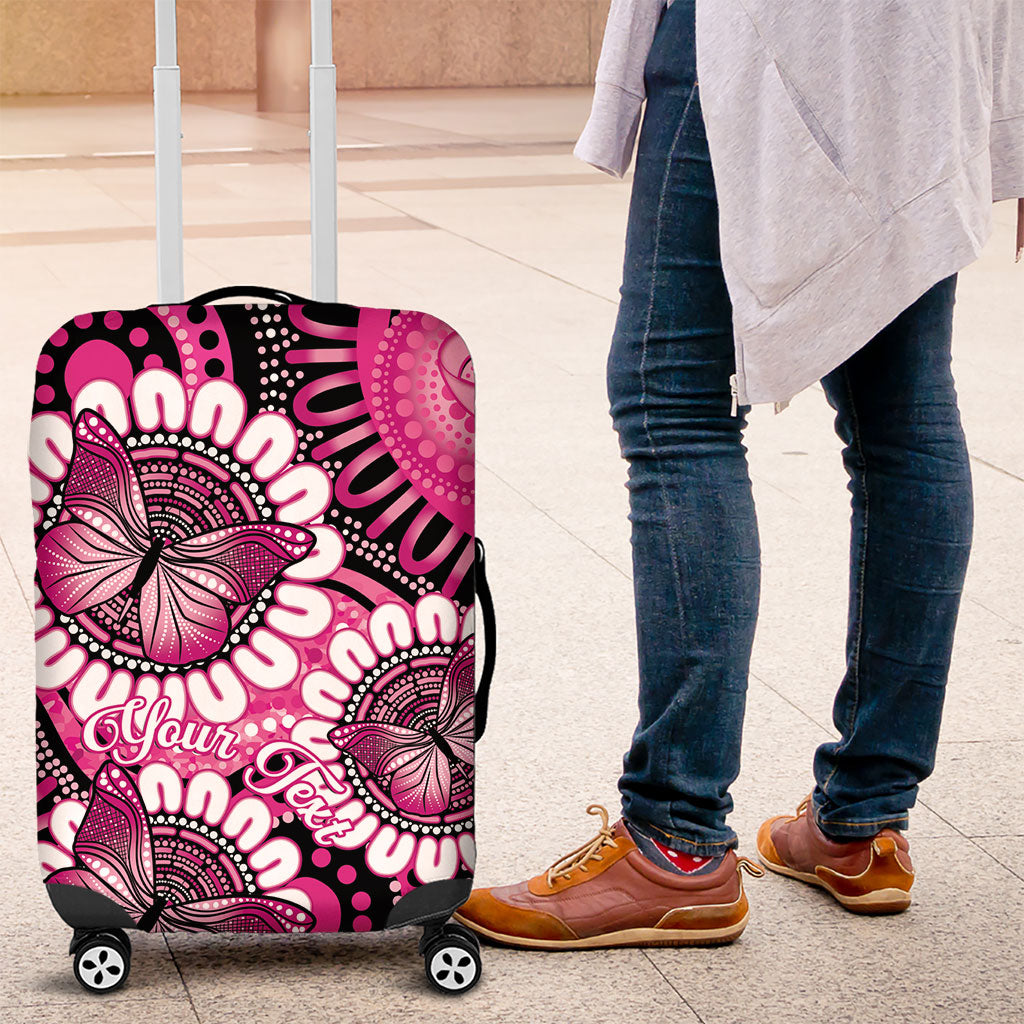 Personalised Australia Indigenous Luggage Cover Breast Cancer Ribbon Think Pink - Black Version