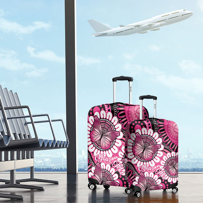 Personalised Australia Indigenous Luggage Cover Breast Cancer Ribbon Think Pink - Black Version
