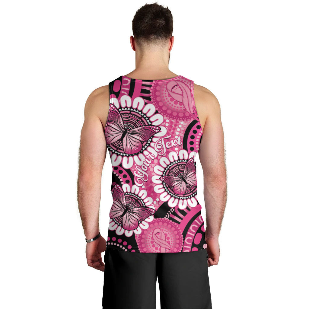 Personalised Australia Indigenous Men Tank Top Breast Cancer Ribbon Think Pink - Black Version