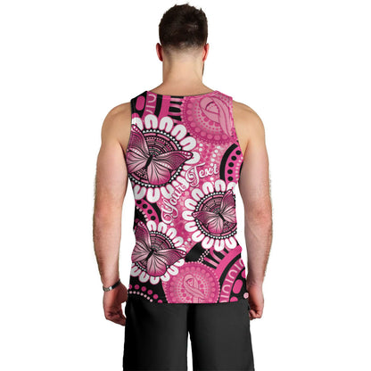 Personalised Australia Indigenous Men Tank Top Breast Cancer Ribbon Think Pink - Black Version
