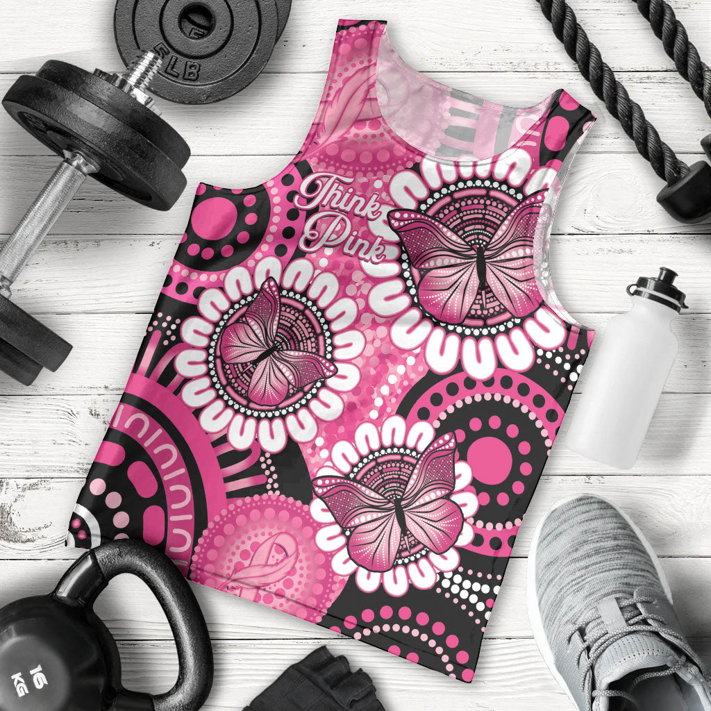 Personalised Australia Indigenous Men Tank Top Breast Cancer Ribbon Think Pink - Black Version